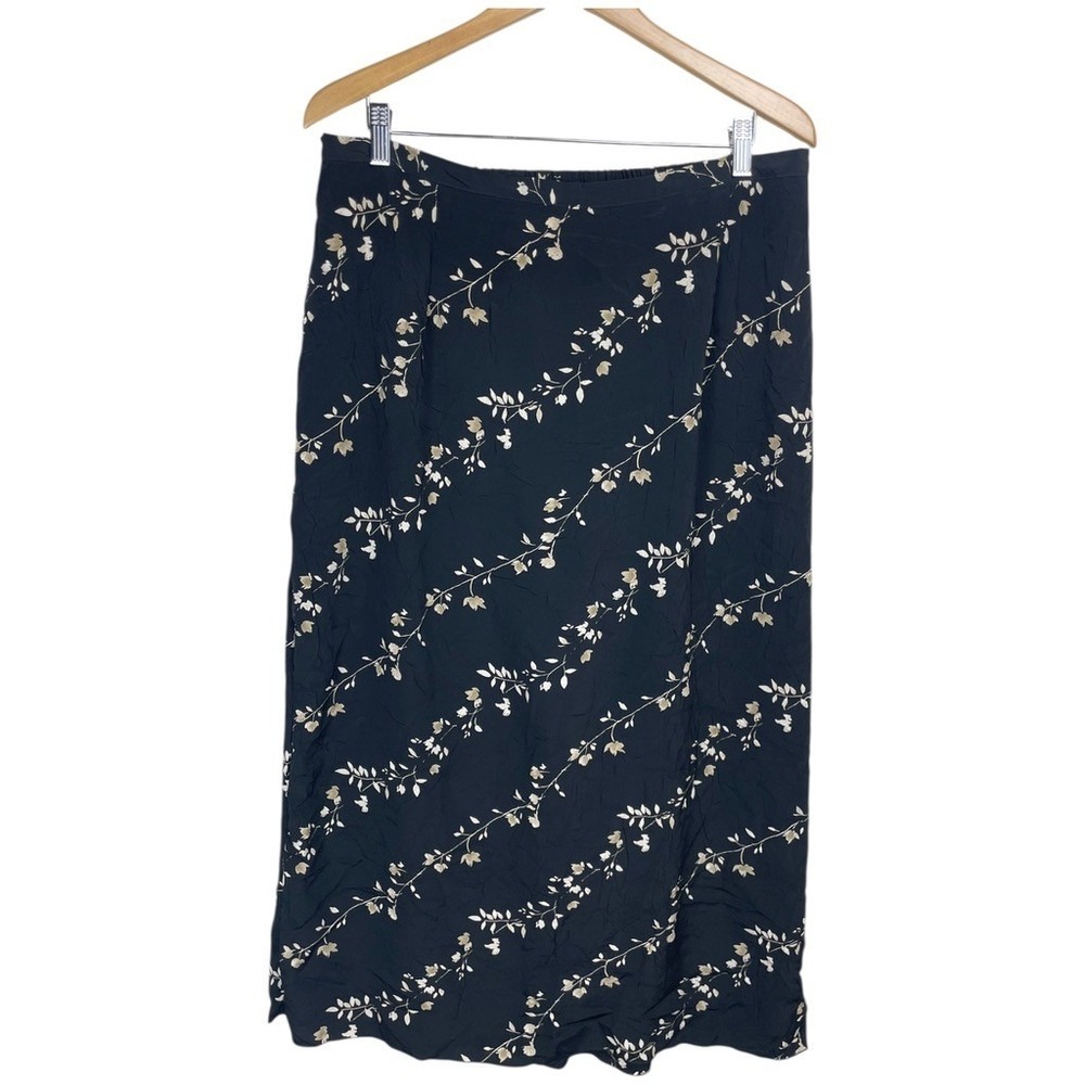 Vtg Midi Skirt Plus Size 2X XXL Black Floral 90s Y2K Fairy Grunge Boho